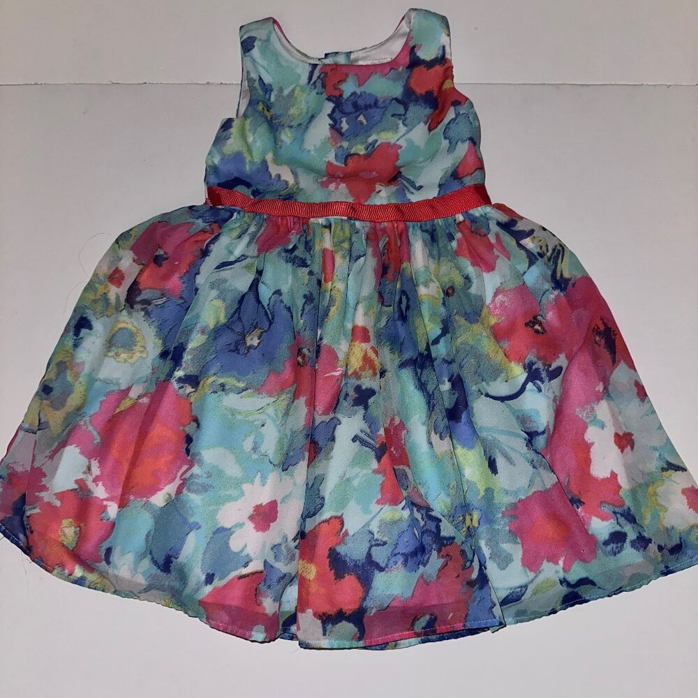 Girls Fancy Watercolor Floral Dress Size 5 Youngland EASTER layers ribbon
